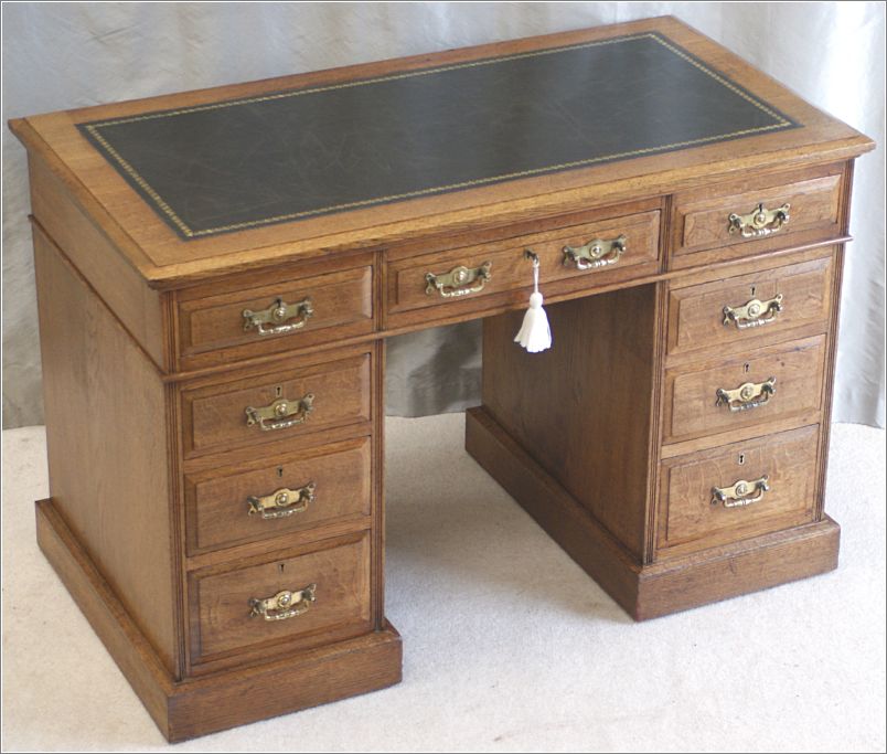 2054 Small Antique Oak Pedestal Desk Maple & Co